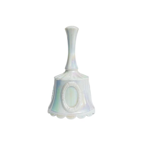 Vintage Westmoreland White Milk Glass Iridescent Medallion Scalloped Bell - Picture 1 of 6